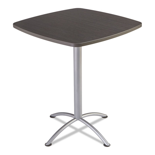 Iceberg iLand Table, Bistro-Height, Square Top, Contoured Edges, 36w x 36d x 42h, Gray Walnut/Silver