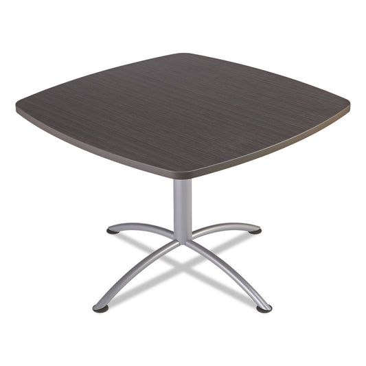 Iceberg iLand Table, Cafe-Height, Square Top, Contoured Edges, 42w x 42d x 29h, Gray Walnut/Silver