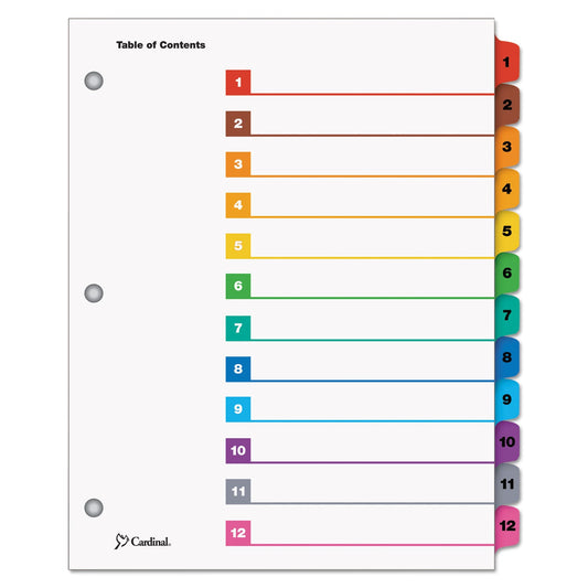 Cardinal OneStep Printable Table of Contents and Dividers, 12-Tab, 1 to 12, 11 x 8.5, White, Assorted Tabs, 1 Set