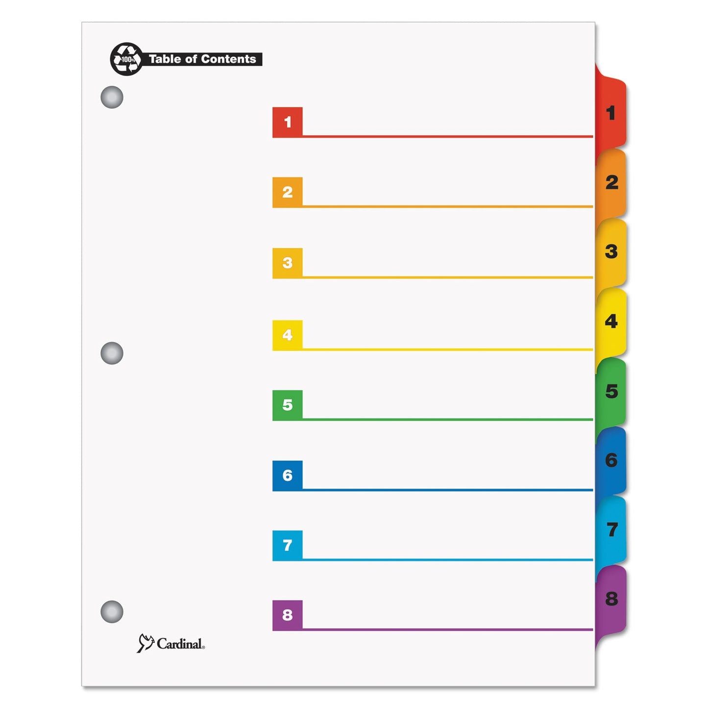 Cardinal OneStep 100% Recycled Printable Table of Contents Dividers, 8-Tab, 1 to 8, 11 x 8.5, White, 1 Set