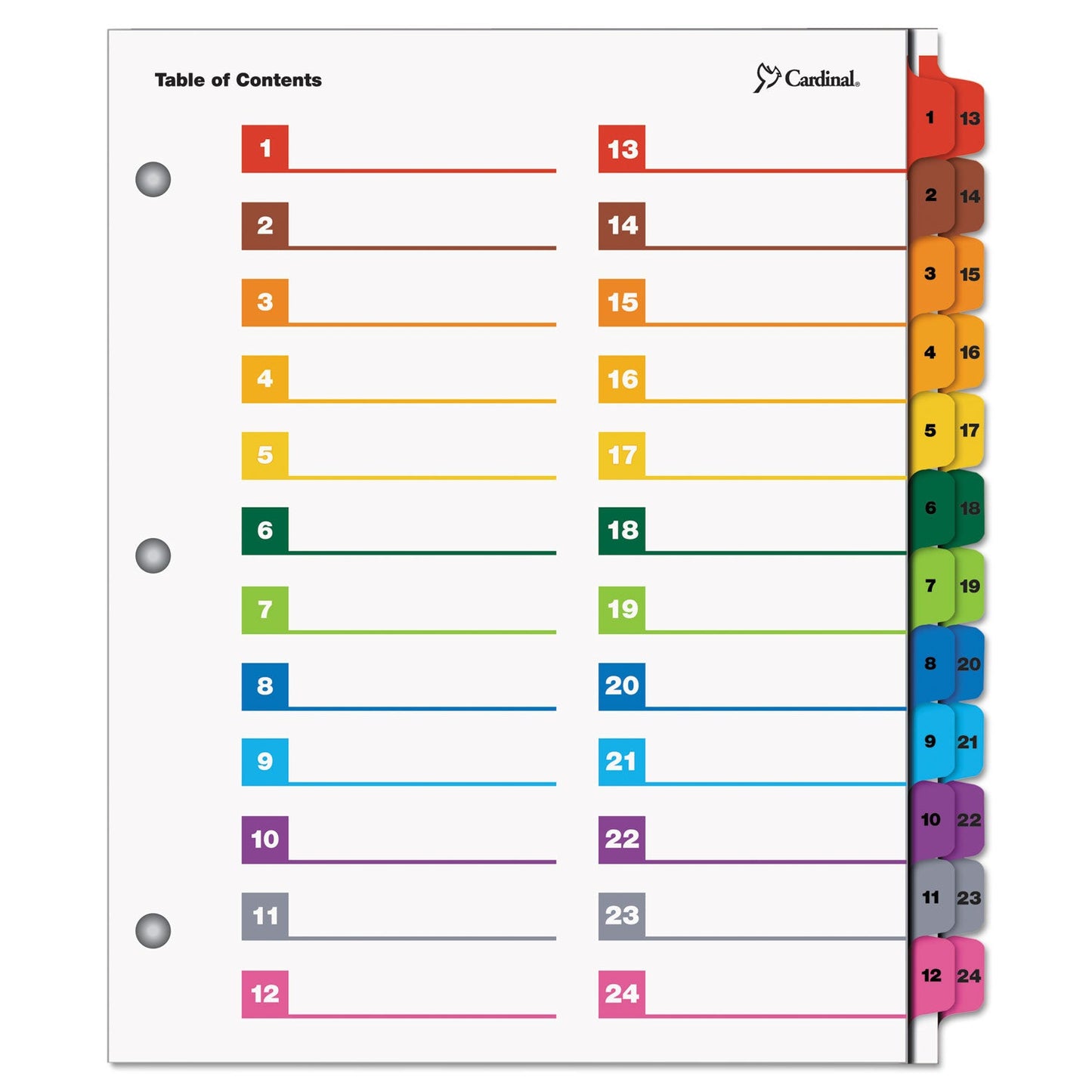 Cardinal OneStep Printable Table of Contents and Dividers - Double Column, 24-Tab, 1 to 24, 11 x 8.5, White, 1 Set