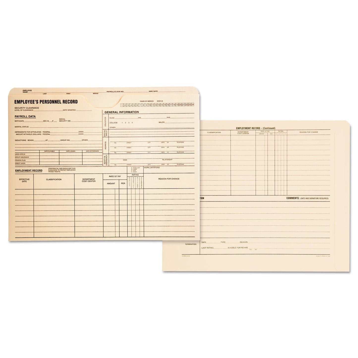 Quality Park Employee Record Jacket, Straight Tab, Letter Size, Manila, 100/Box