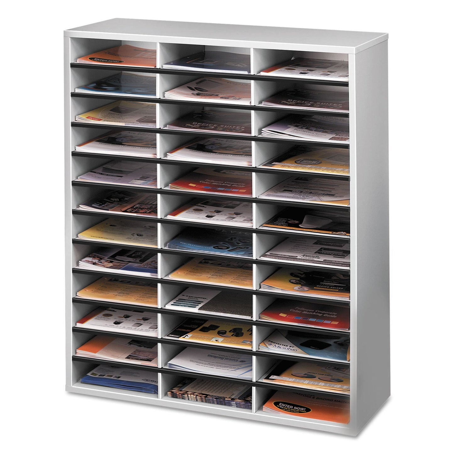 Fellowes Literature Organizer, 36 Letter Compartments, 29 x 11.88 x 34.69, Dove Gray