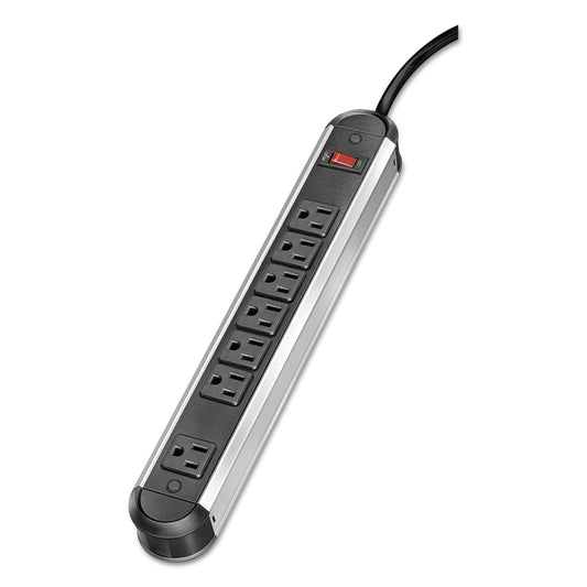 Fellowes Metal Surge Protector, 7 AC Outlets, 6 ft Cord, 1,250 J, Silver/Black