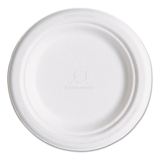 Eco-Products Renewable and Compostable Sugarcane Plates, 6" dia, Natural White, 1,000/Carton