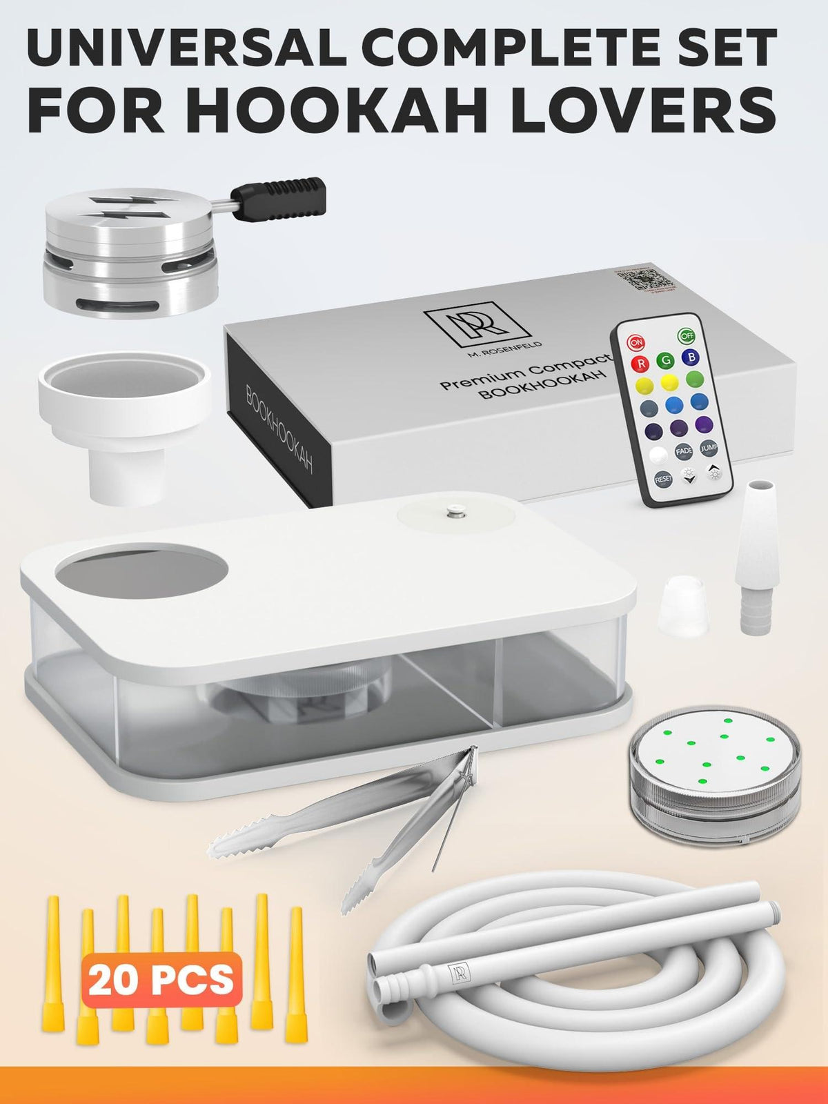 Portable Hookah Set With Everything And Case  Portable Set For Travel Flat Box  Premium WHITE Set With Charcoal Holder & Coal Cover Travel Box Set With Everything