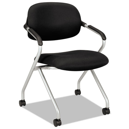 HON HVL303 Nesting Arm Chair, Supports Up to 250 lb, Black Seat/Back, Silver Base