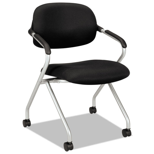 HON HVL303 Nesting Arm Chair, Supports Up to 250 lb, Black Seat/Back, Silver Base
