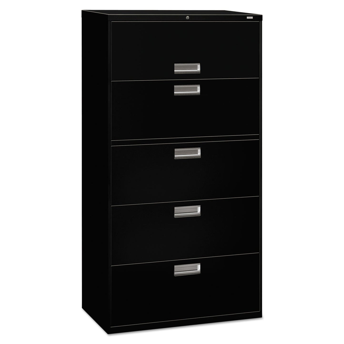 HON Brigade 600 Series Lateral File, 4 Legal/Letter-Size File Drawers, 1 Roll-Out File Shelf, Black, 36" x 18" x 64.25"