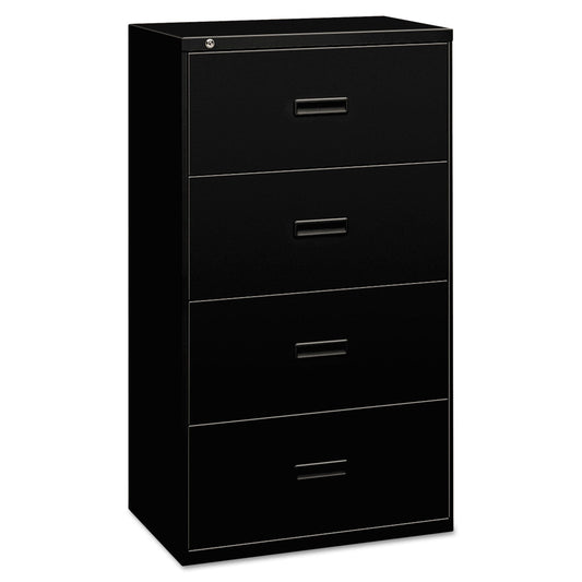 HON 400 Series Lateral File, 4 Legal/Letter-Size File Drawers, Black, 30" x 18" x 52.5"