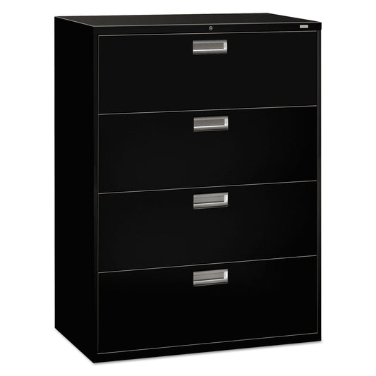 HON Brigade 600 Series Lateral File, 4 Legal/Letter-Size File Drawers, Black, 42" x 18" x 52.5"