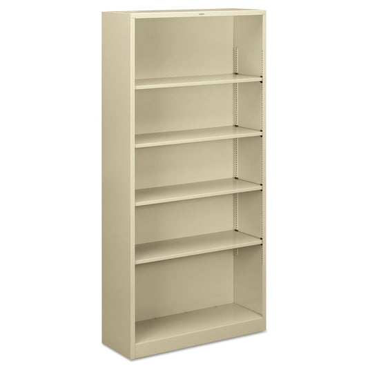 HON Metal Bookcase, Five-Shelf, 34.5w x 12.63d x 71h, Putty