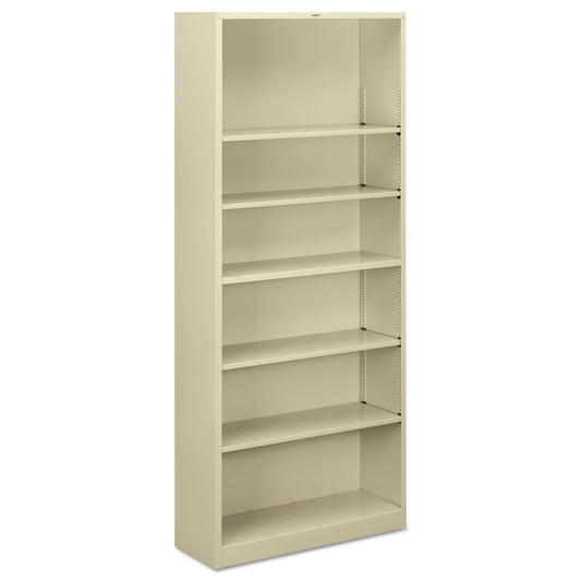 HON Metal Bookcase, Six-Shelf, 34.5w x 12.63d x 81.13h, Putty