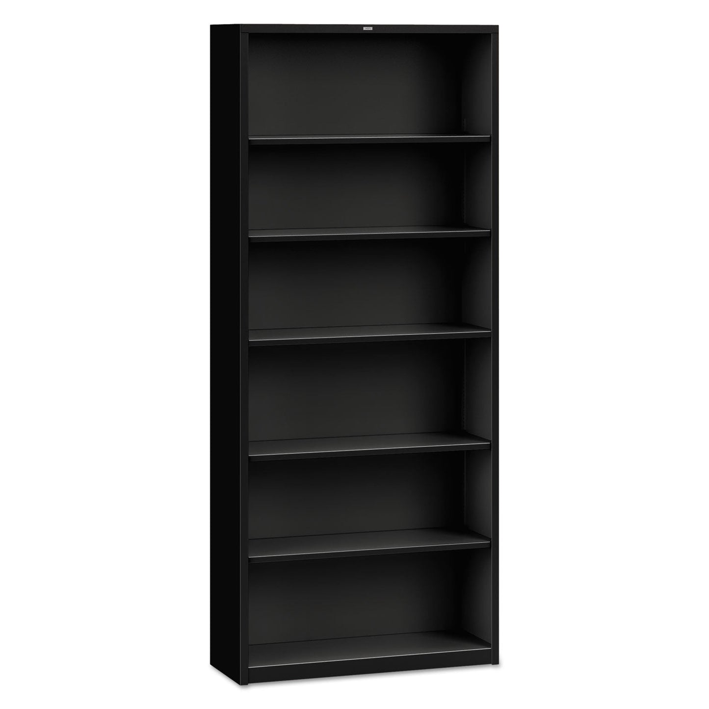 HON Metal Bookcase, Six-Shelf, 34.5w x 12.63d x 81.13h, Black