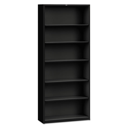HON Metal Bookcase, Six-Shelf, 34.5w x 12.63d x 81.13h, Black