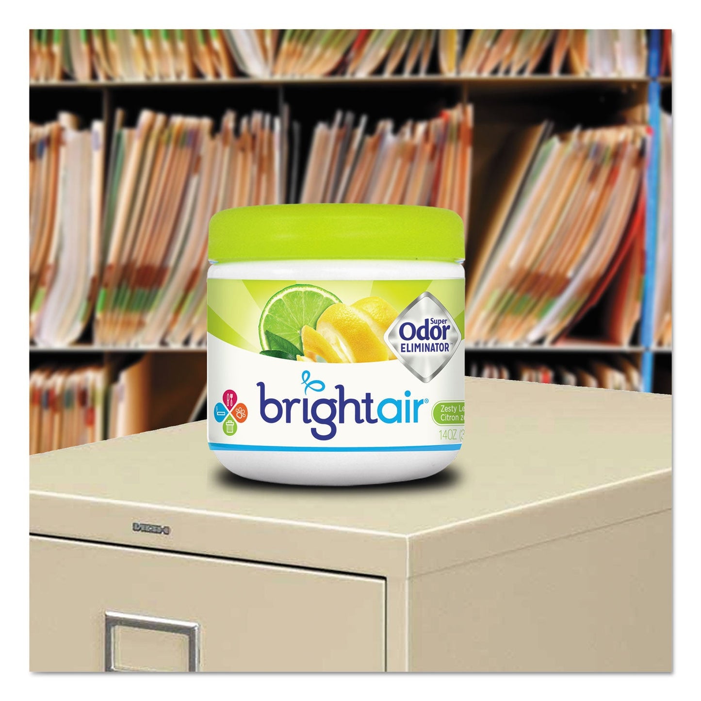BRIGHT Air Super Odor Eliminator, Zesty Lemon and Lime, 14 oz Jar, 6/Carton