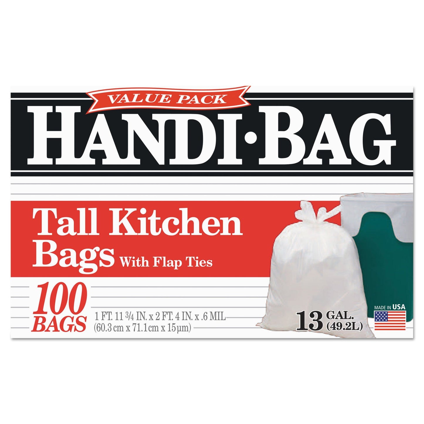 Handi-Bag Super Value Pack, 13 gal, 0.6 mil, 23.75" x 28", White, 600/Carton