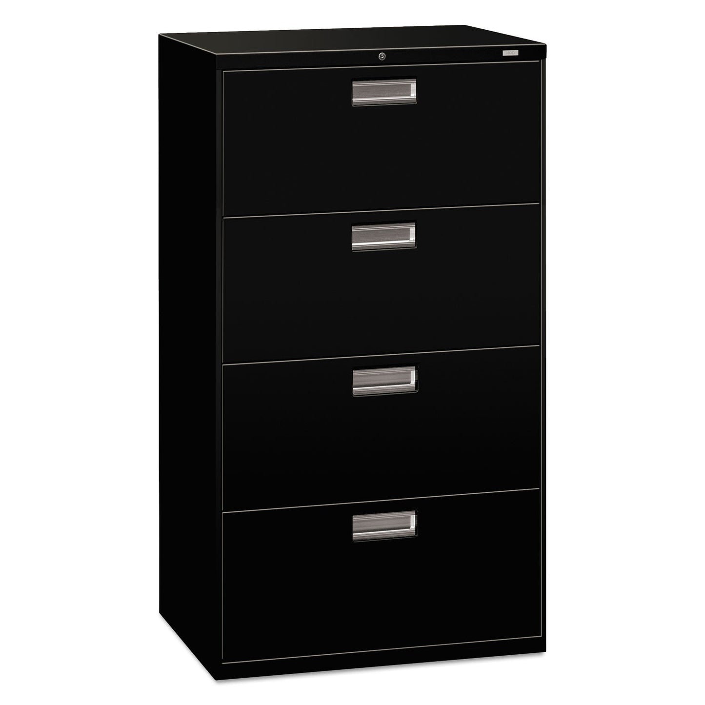 HON Brigade 600 Series Lateral File, 4 Legal/Letter-Size File Drawers, Black, 30" x 18" x 52.5"