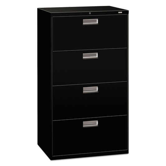 HON Brigade 600 Series Lateral File, 4 Legal/Letter-Size File Drawers, Black, 30" x 18" x 52.5"