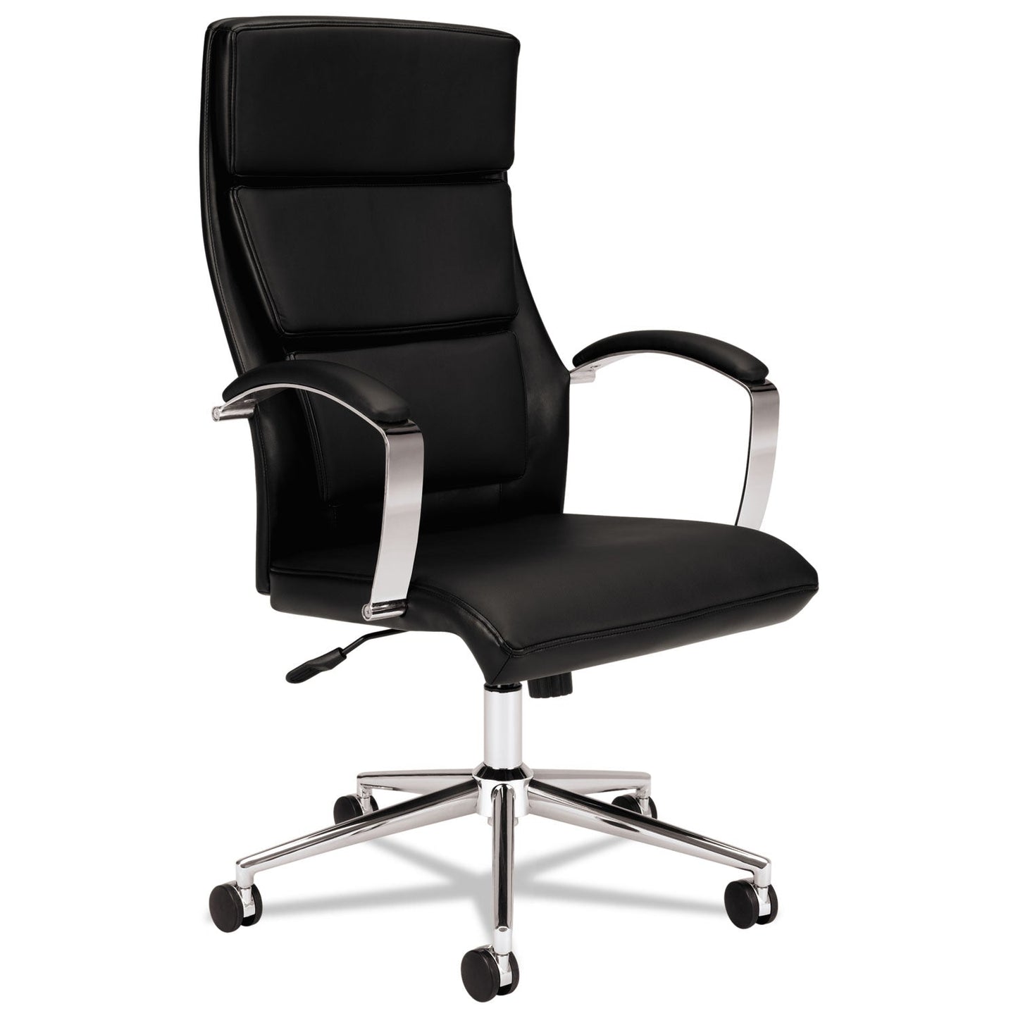 HON HVL105 Executive High-Back Leather Chair, Supports 250 lb, 17.5" to 20.25" Seat, Black Seat/Back, Polished Aluminum Base