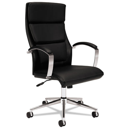 HON HVL105 Executive High-Back Leather Chair, Supports 250 lb, 17.5" to 20.25" Seat, Black Seat/Back, Polished Aluminum Base