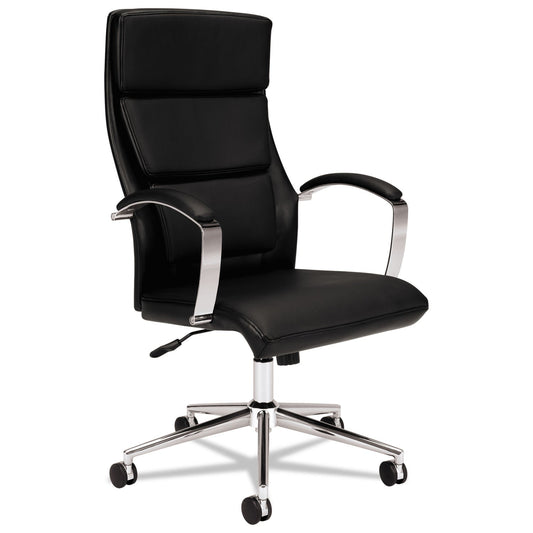 HON HVL105 Executive High-Back Leather Chair, Supports 250 lb, 17.5" to 20.25" Seat, Black Seat/Back, Polished Aluminum Base