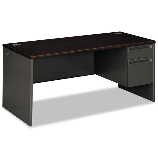 HON 38000 Series Right Pedestal Desk, 66" x 30" x 29.5", Mahogany/Charcoal