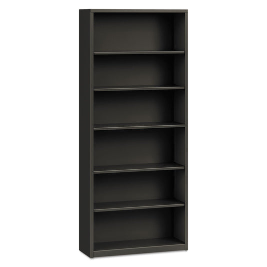 HON Metal Bookcase, Six-Shelf, 34.5w x 12.63d x 81.13h, Charcoal