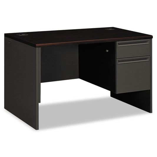 HON 38000 Series Right Pedestal Desk, 48" x 30" x 29.5", Mahogany/Charcoal