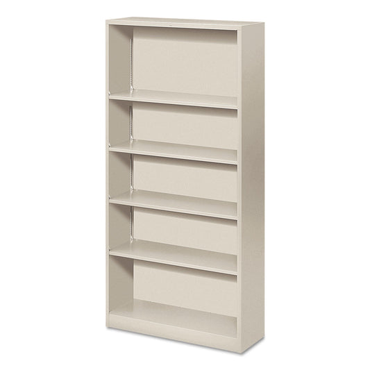 HON Metal Bookcase, Five-Shelf, 34.5w x 12.63d x 71h, Light Gray