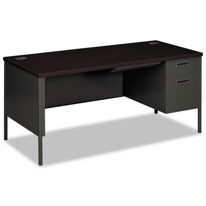 HON Metro Classic Series Right Pedestal "L" Workstation Desk, 66" x 30" x 29.5", Mahogany/Charcoal
