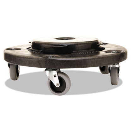 Rubbermaid Brute Round Twist On/Off Dolly, 250 lb Capacity, 18" dia x 6.63"h, Fits 20 to 55 Gallon BRUTE Containers, Black