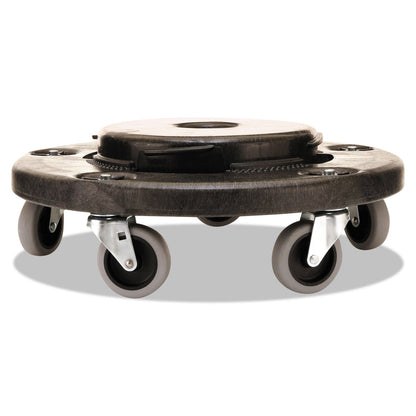 Rubbermaid Brute Round Twist On/Off Dolly, 250 lb Capacity, 18" dia x 6.63"h, Fits 20 to 55 Gallon BRUTE Containers, Black