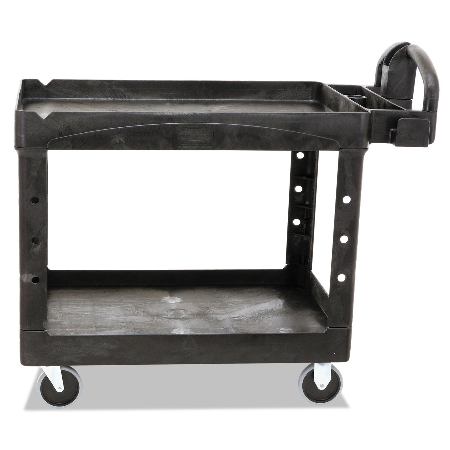 Rubbermaid Heavy-Duty Utility Cart with Lipped Shelves, Plastic, 2 Shelves, 500 lb Capacity, 25.9" x 45.2" x 32.2", Black