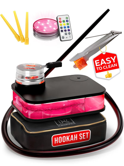 Portable Hookah Set With Everything  Black Portable Hookah Set for Travel with Flat Hookah Bag  Hookah Kit with Charcoal Holder & Coal Cover Travel Sisha Hooka Set