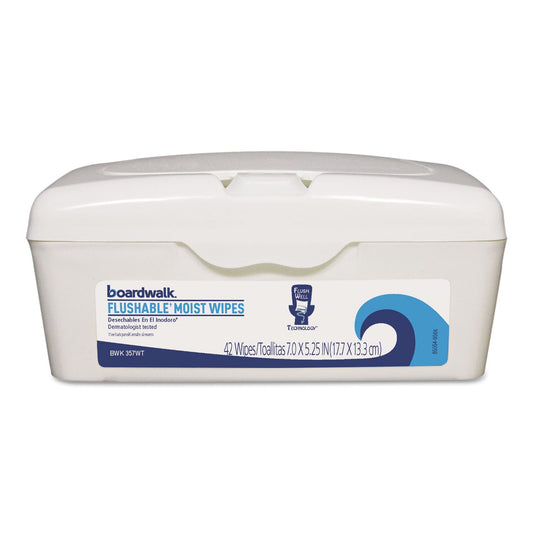Boardwalk Flushable Moist Wipes, 5.25 x 7, Floral Scent, 42/Tub, 12 Tubs/Carton