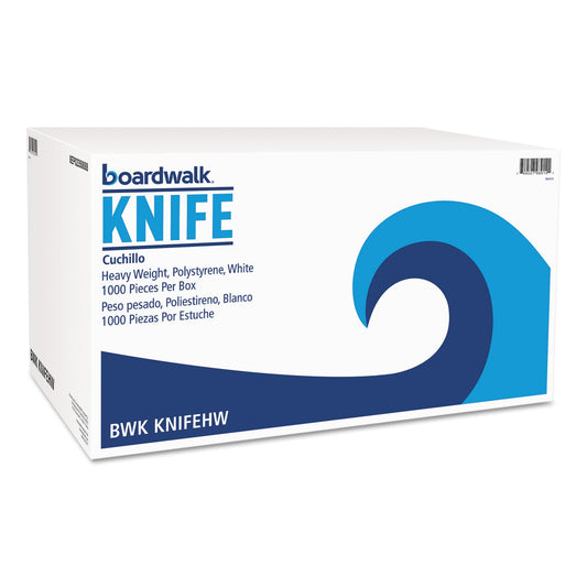 Boardwalk Heavyweight Polystyrene Cutlery, Knife, White, 1000/Carton