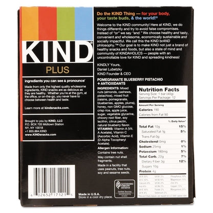 KIND Plus Nutrition Boost Bar, Pom. Blueberry Pistachio/Antioxidants, 1.4 oz, 12/Box