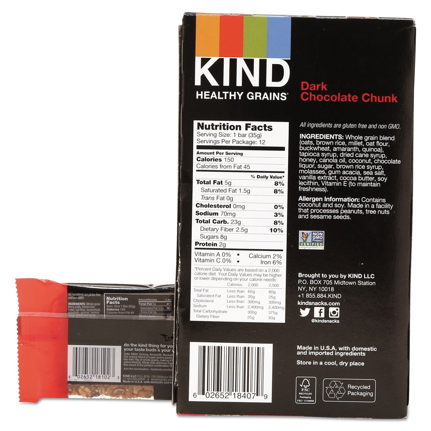 KIND Healthy Grains Bar, Dark Chocolate Chunk, 1.2 oz, 12/Box