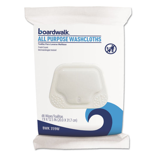 Boardwalk Premoistened Washcloths, 12.5 x 7.9, Fresh Scent, 48/Pack, 6 Packs/Carton