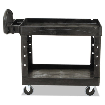 Rubbermaid Heavy-Duty Utility Cart with Lipped Shelves, Plastic, 2 Shelves, 500 lb Capacity, 25.9" x 45.2" x 32.2", Black