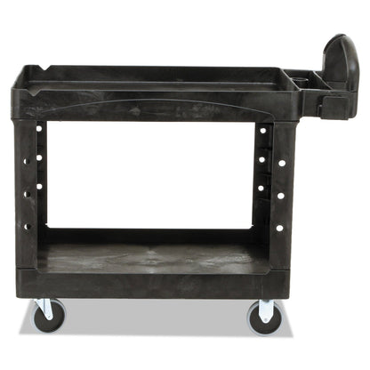 Rubbermaid Heavy-Duty Utility Cart with Lipped Shelves, Plastic, 2 Shelves, 500 lb Capacity, 25.9" x 45.2" x 32.2", Black