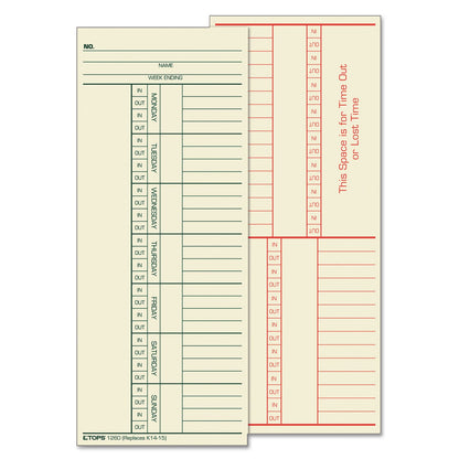 TOPS Time Clock Cards, Replacement for K14-15, Two Sides, 3.38 x 8.25, 500/Box