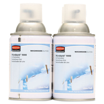 Rubbermaid TC Microburst 9000 Air Freshener Refill, Linen Fresh, 5.3 oz Aerosol Spray, 4/Carton