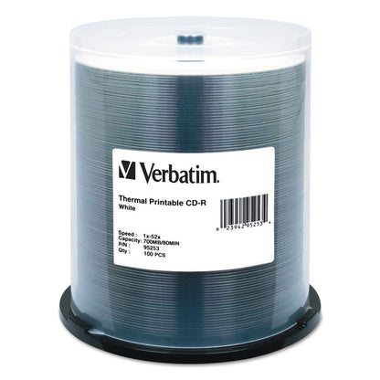 Verbatim CD-R DataLifePlus Printable Recordable Disc, 700 MB/80 min, 52x, Spindle, White, 100/Pack