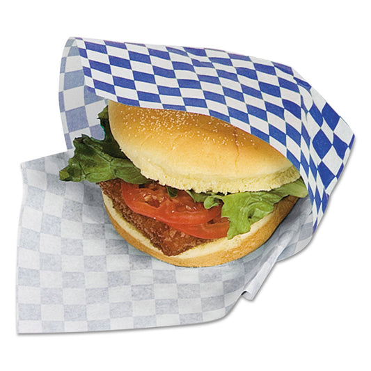 Bagcraft Grease-Resistant Paper Wraps and Liners, 12 x 12, Blue Check, 1,000/Box, 5 Boxes/Carton