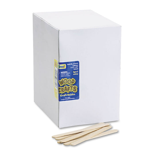 Creativity Street Natural Wood Craft Sticks, 4.5" x 0.38", Economy Grade Wood, Natural, 1,000/Box