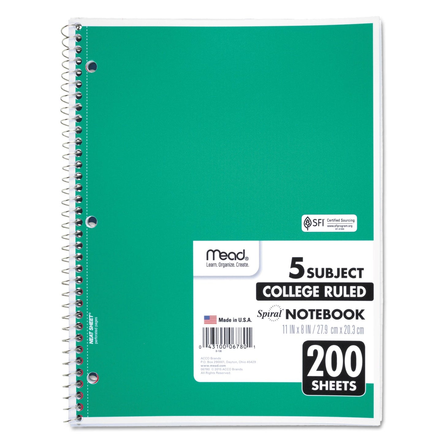 Mead Spiral Notebook, 5 Subject, Medium/College Rule, Randomly Assorted Covers, 11 x 8, 200 Sheets