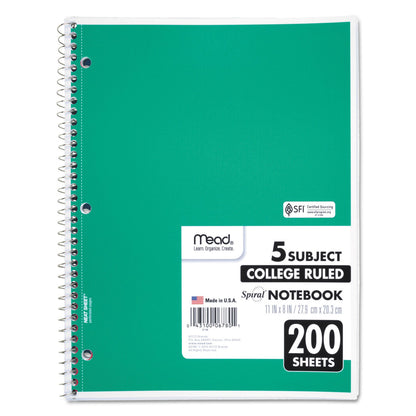 Mead Spiral Notebook, 5 Subject, Medium/College Rule, Randomly Assorted Covers, 11 x 8, 200 Sheets