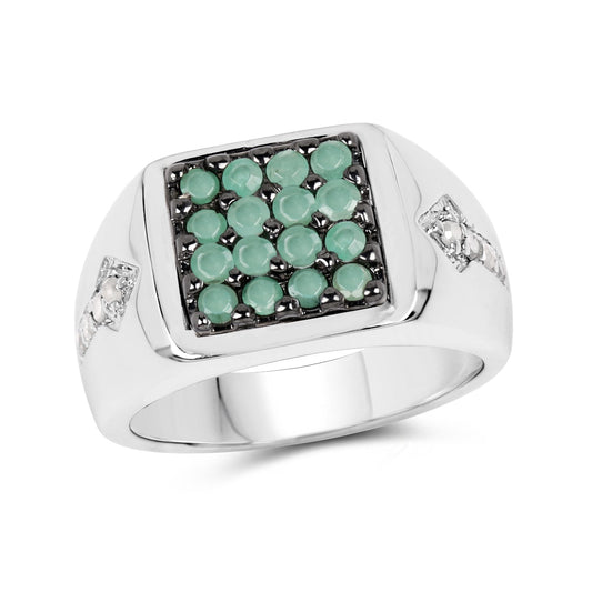 0.60 Carat Genuine Emerald & White Diamond .925 Sterling Silver Ring